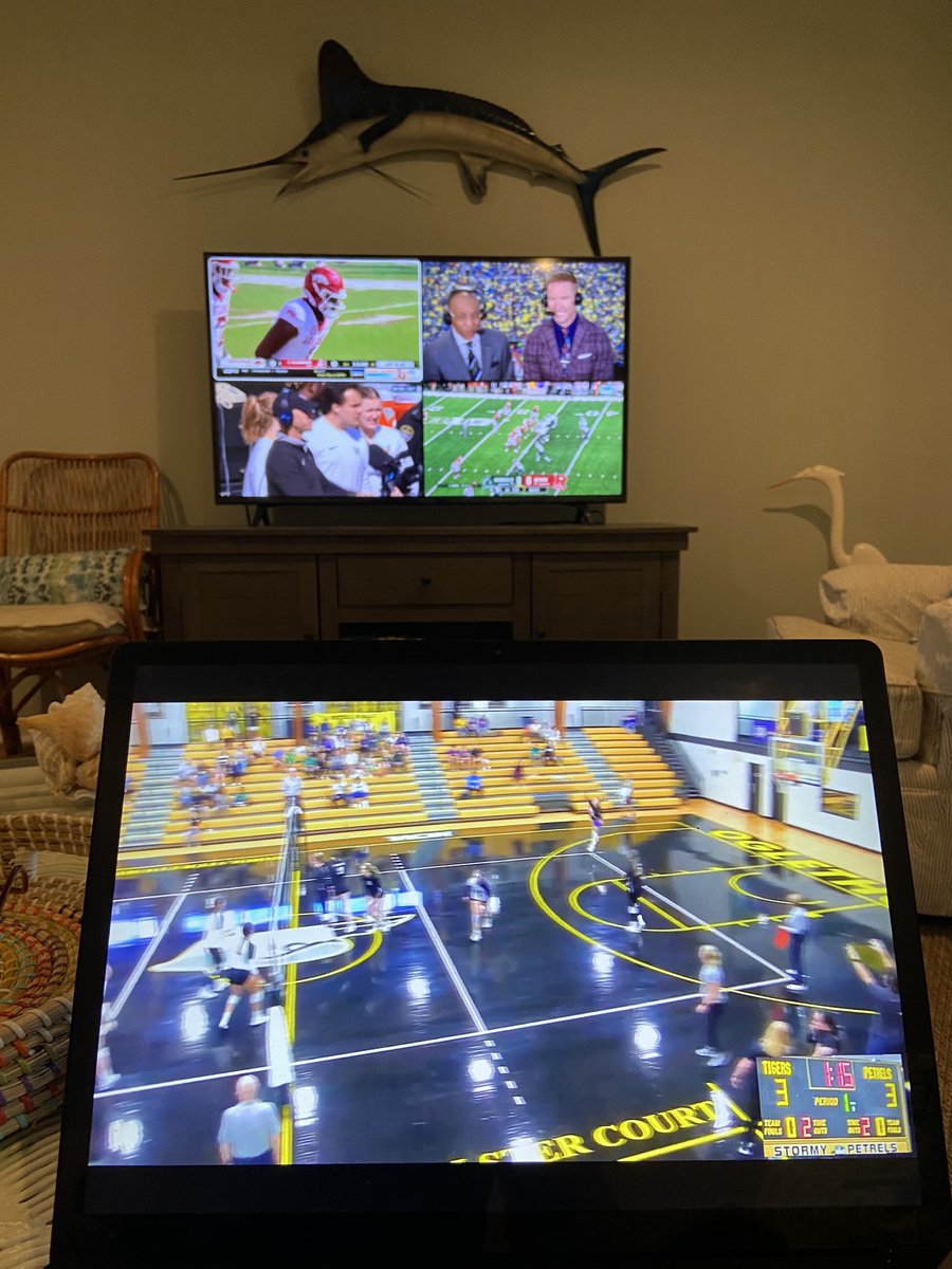 Bama26Point2's tweet photo. Normal Saturday afternoon .., 4 college football games on the multi-view and my baby girl playing π on the laptop. #FallSaturdays https://t.co/MfFBccE1s3