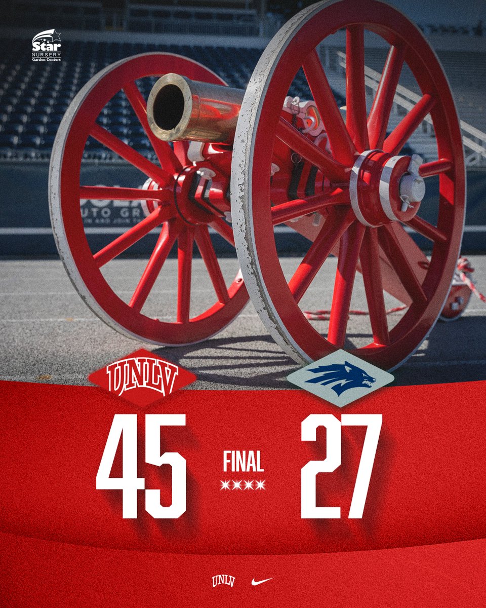 UNLV Football (@unlvfootball) on Twitter photo FINAL FROM RENO
🟥 <a href="/unlvfootball/">UNLV Football</a> is 5-1 for the first time in 39 years!!
🟥 Cannon stays RED!!
🟥 First 4-game win streak since 2013!!
🟥 <a href="/Coach_Odom/">Barry Odom</a> is only 2nd UNLV coach to win his first 2 conference games!!
🔴 WhatColorIsTheFremontCannon.com 🔴 FINAL FROM RENO
🟥 <a href="/unlvfootball/">UNLV Football</a> is 5-1 for the first time in 39 years!!
🟥 Cannon stays RED!!
🟥 First 4-game win streak since 2013!!
🟥 <a href="/Coach_Odom/">Barry Odom</a> is only 2nd UNLV coach to win his first 2 conference games!!
🔴 WhatColorIsTheFremontCannon.com 🔴