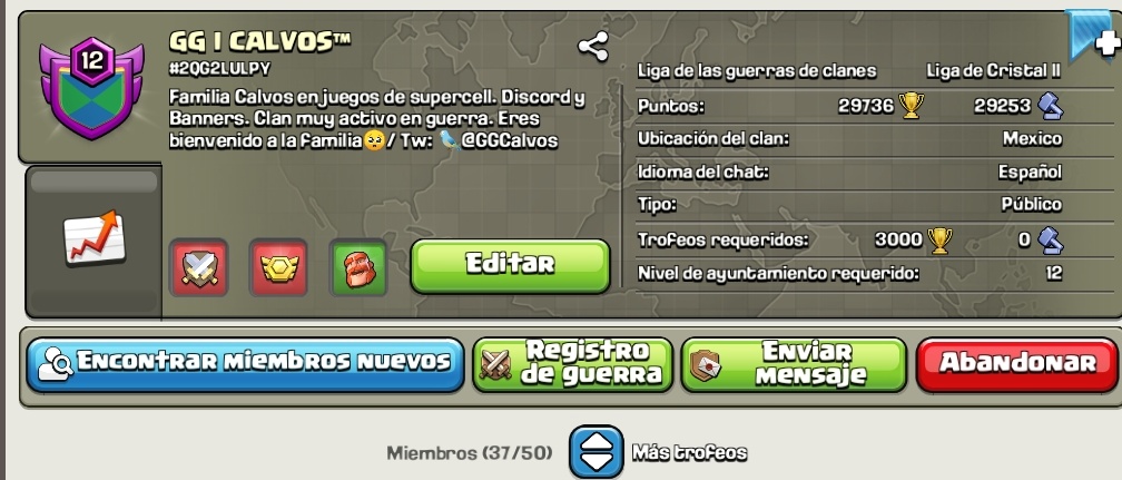 📢RECLUTAMIENTO | #ClashOfClans 

Clan activo en guerra, liga y capital.
Si quieres entrar envía solicitud o envía MD.

Requisitos:
🔹️+TH11 a buen nivel🔝
🔹️Ser activo

Tag del clan: 2QG2LULPY