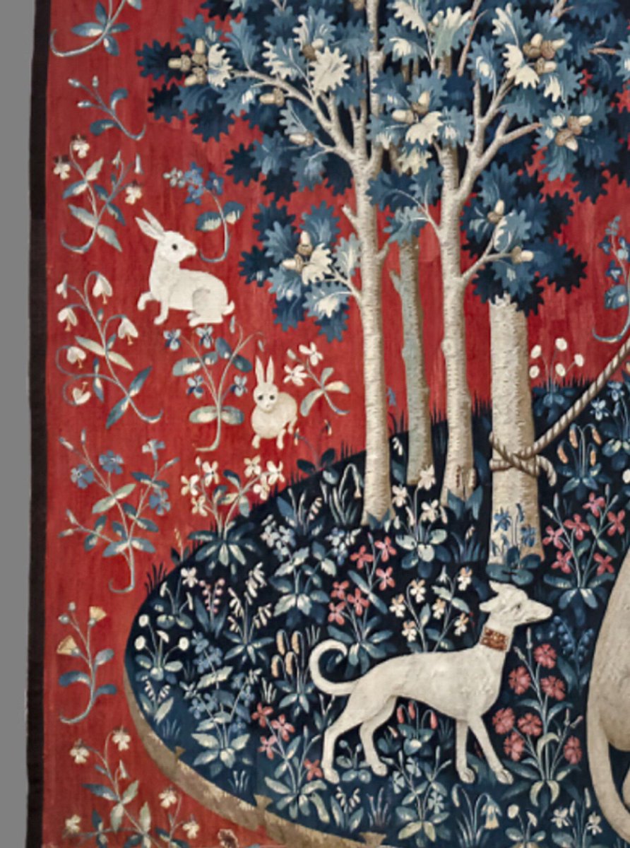 guys i copped a vintage cardigan that's based on the medieval tapestry 'la dame a la licorne ' !!!