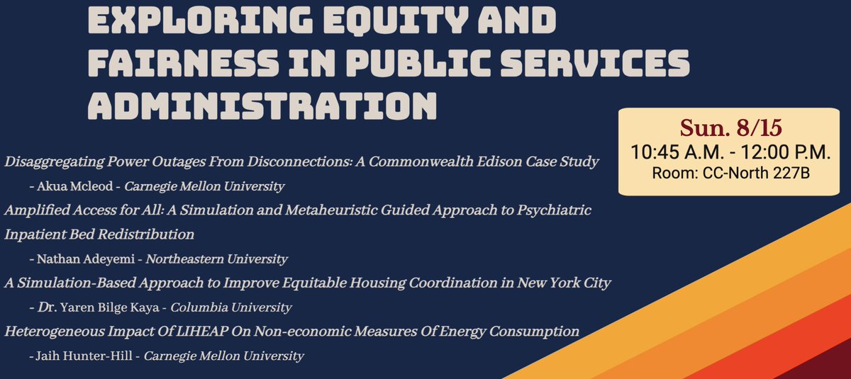 Nathan Adeyemi, PhD (@nathan_adeyemi) on Twitter photo If you're at #INFORMS2023 come join our session on "Exploring Equity and Fairness in Public Services Administration where we'll tackle the crucial issues of equitable access to healthcare, energy, and social welfare! If you're at #INFORMS2023 come join our session on "Exploring Equity and Fairness in Public Services Administration where we'll tackle the crucial issues of equitable access to healthcare, energy, and social welfare!