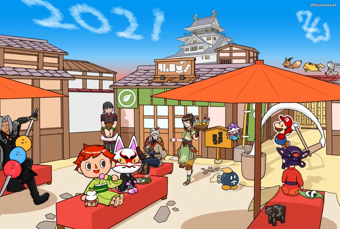 #とにかくワチャーッと集合してる絵を晒す見た人もやるキャラしか描きたくないので背景簡素になりがち 