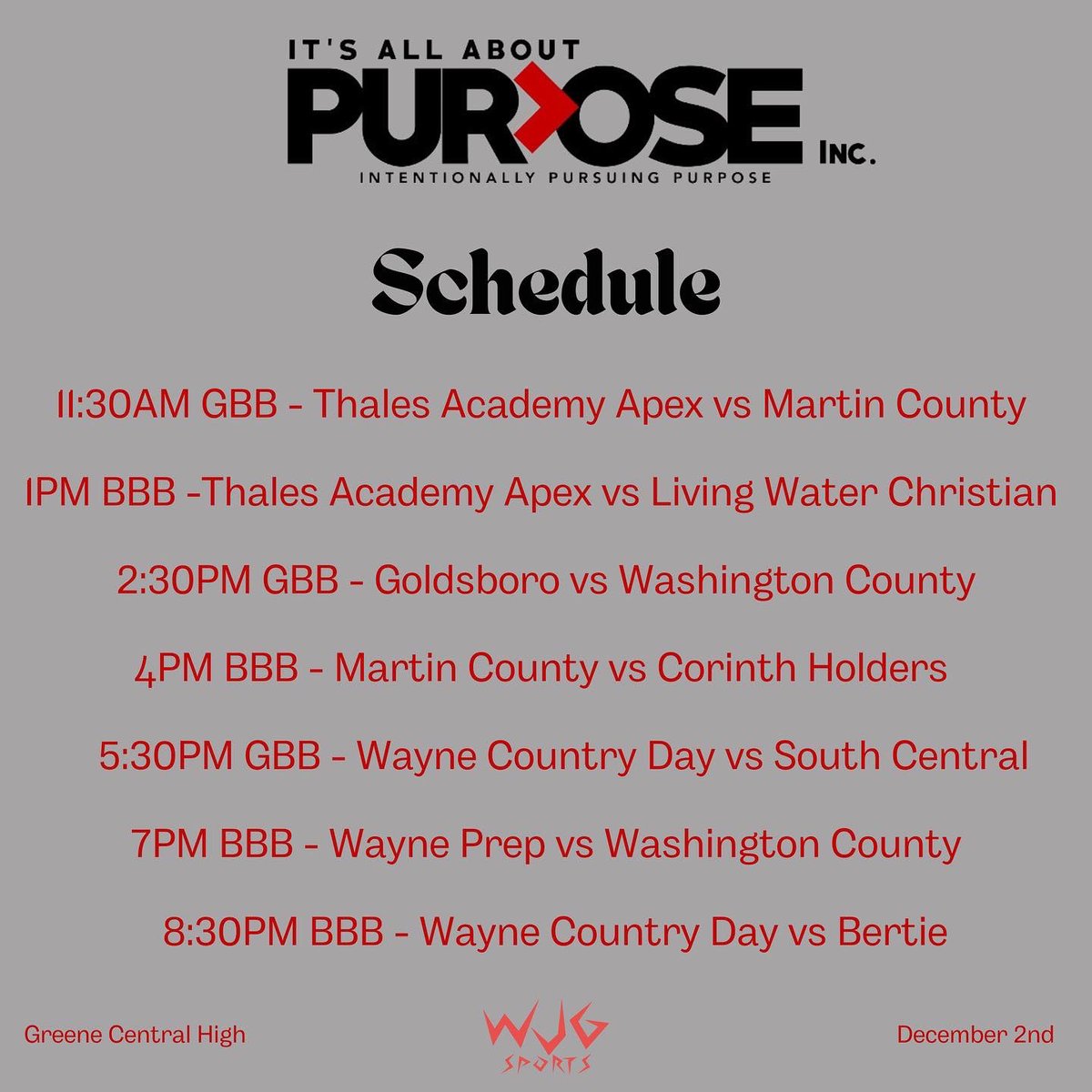 Proud to announce that we have partnered with It’s All About Purpose, Inc. — a nonprofit organization — to put on a basketball showcase that will raise money for scholarships for seniors in the ENC. December 2nd, we’re live from Greene Central High! Join us!