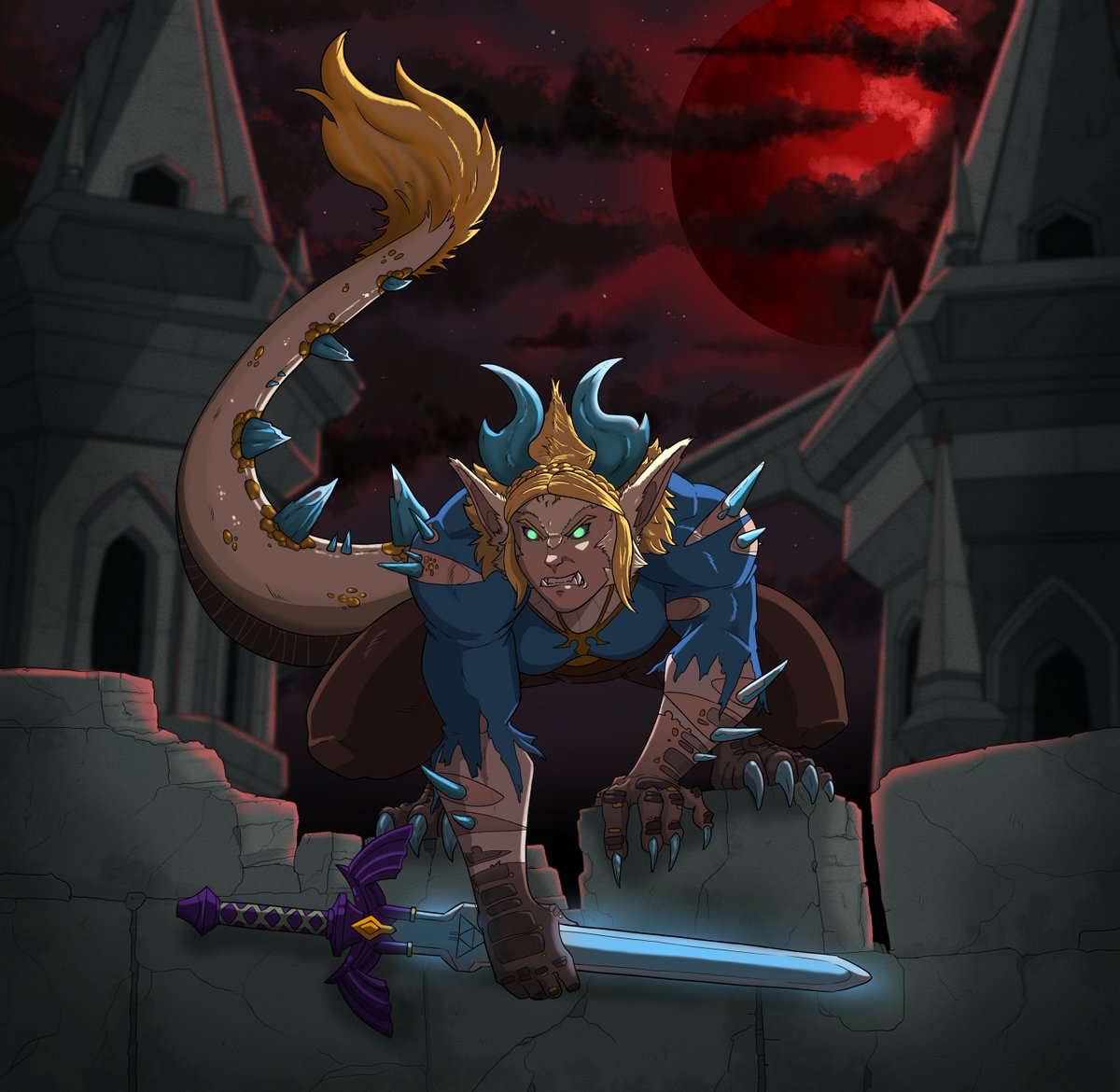 For October, a Dragon Zelda (weredragon?) under the bloodmoon.
I'm still on the 'she came back wrong' bandwagon'