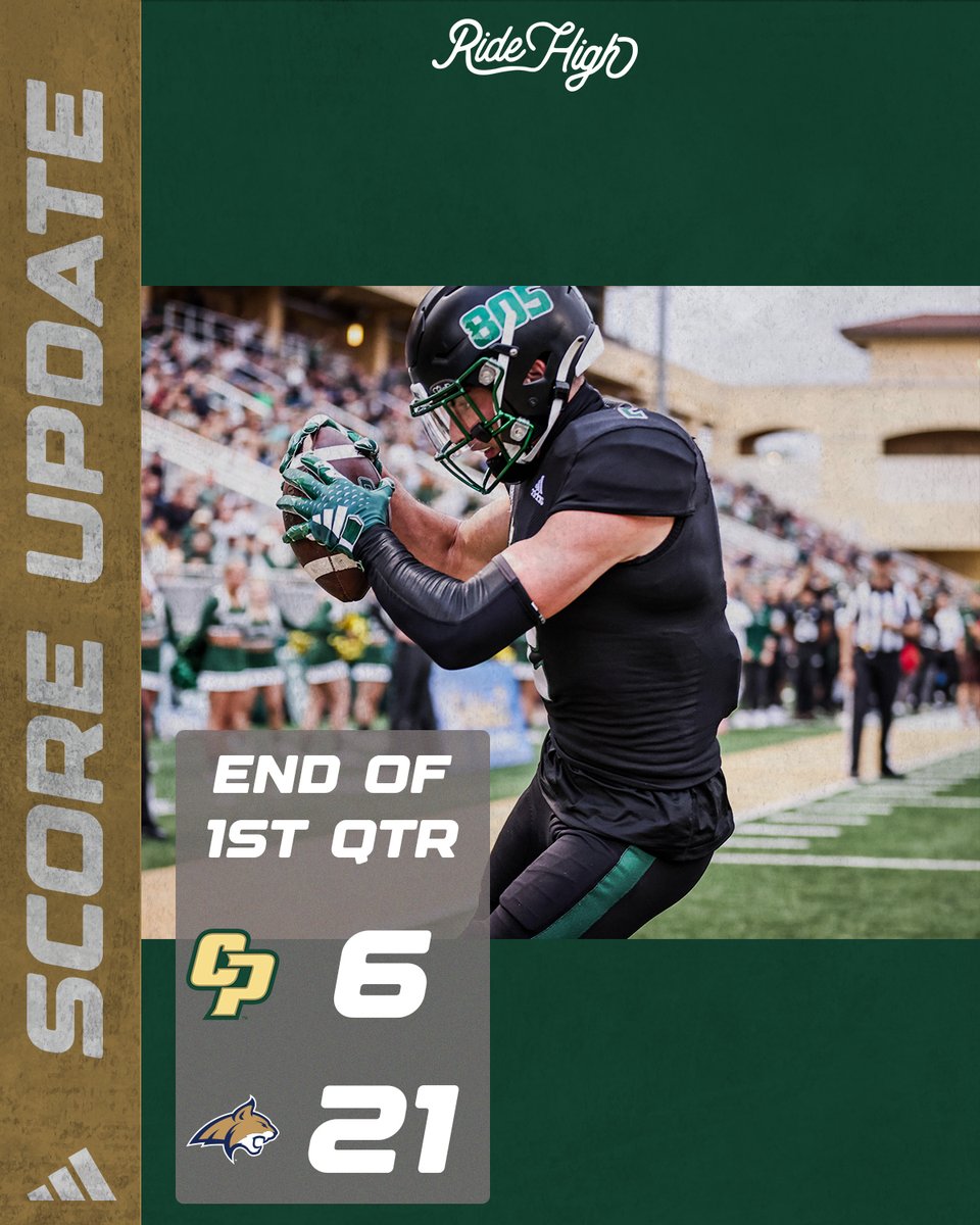 Heading to the second quarter. Sam Huard to Giancarlo Woods from 16 yards to open the scoring for Cal Poly at No. 2 Montana state. #RideHigh