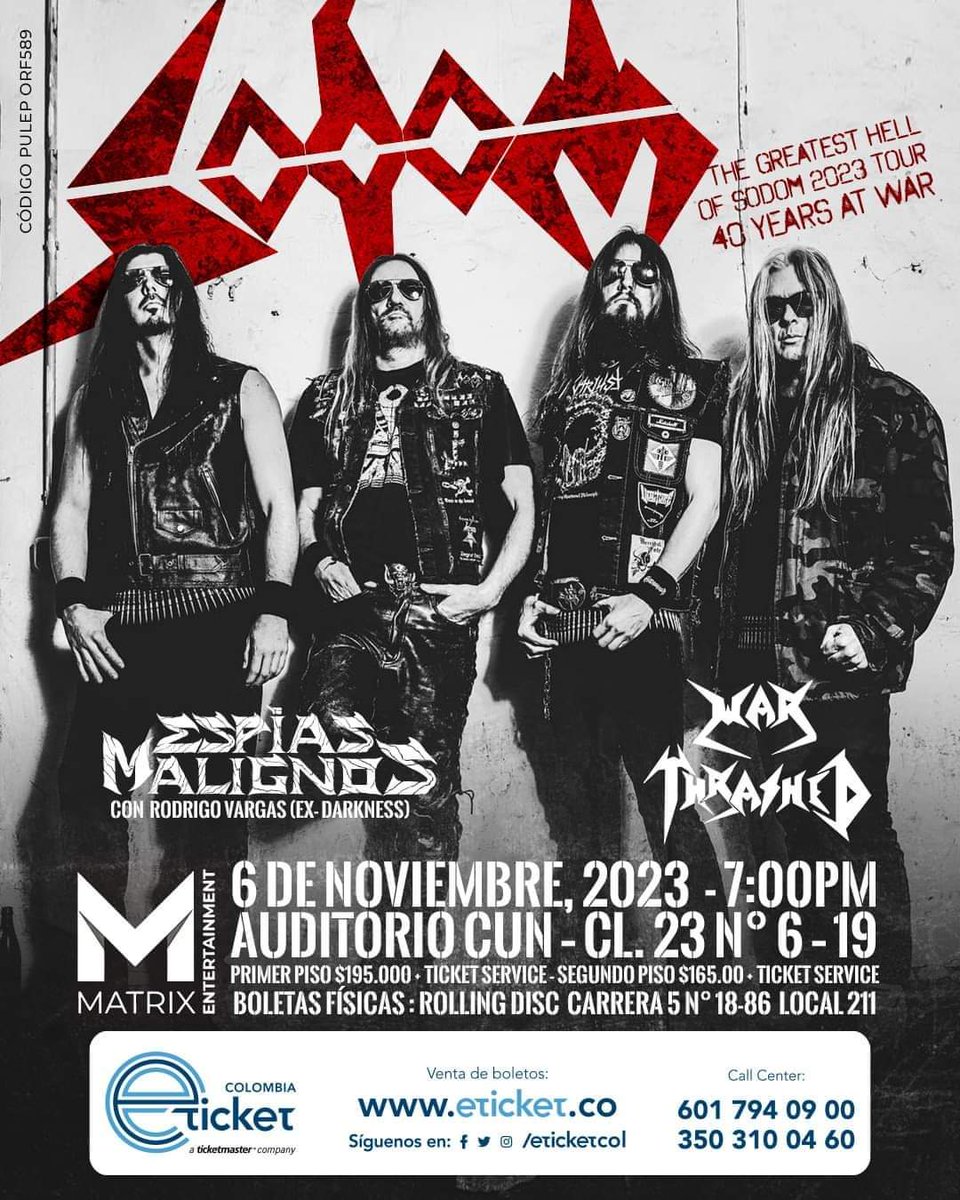💥BOGOTÁ 💥

@sodom_band_official preparando un espectacular show  junto a bandas locales <a href="/espias/">Estíbaliz</a>.malignos @war_thrashed. 
Fecha: 06 de Noviembre
Lugar: Auditorio CUN 
Boletería: <a href="/eticketcol/">eticket Colombia</a> 
Organiza: <a href="/matrixentcol/">GERMAN ANDRADE</a> 
#colombia #bogota #music  #evento #concierto #concert #metal