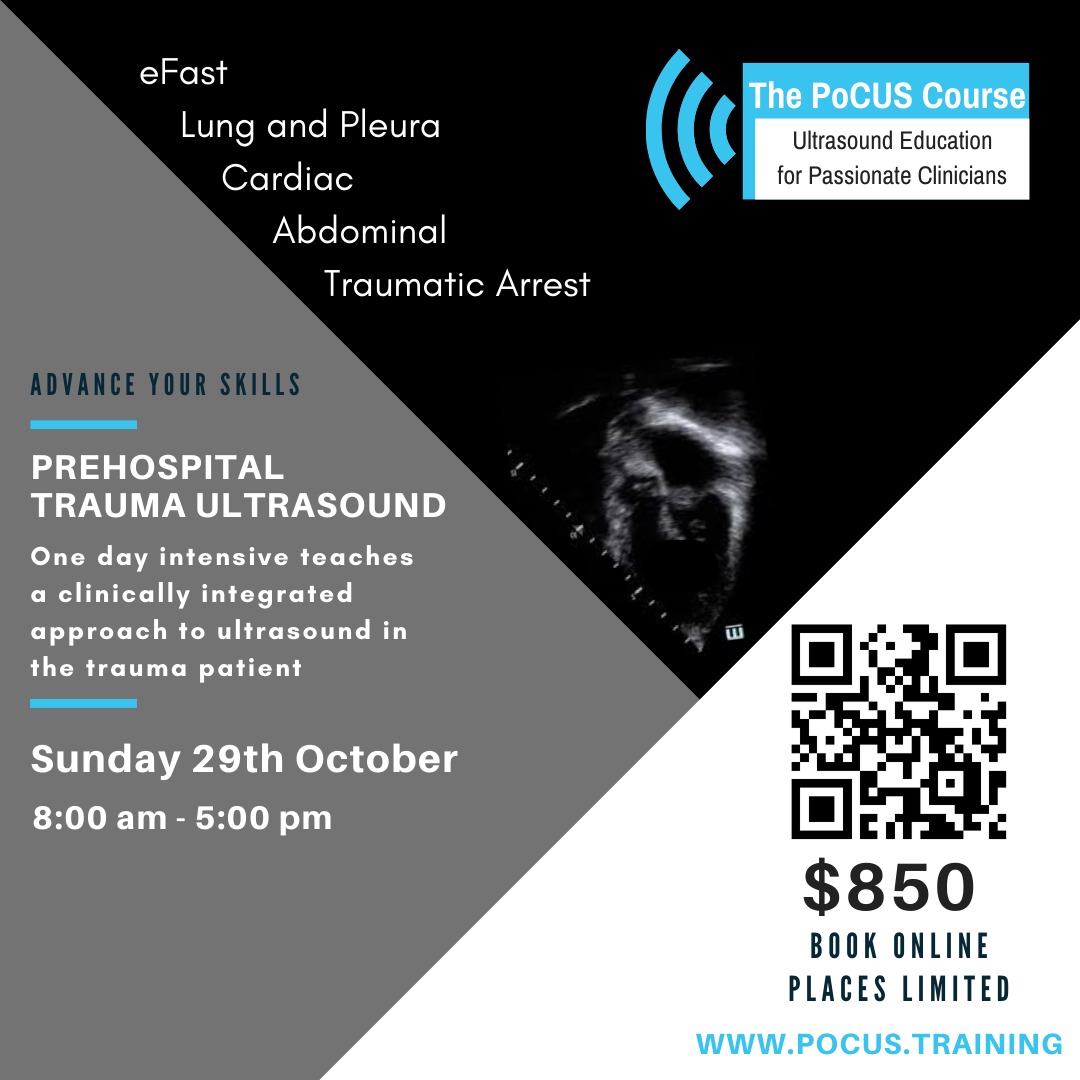 Hey #paramedic friends, check out this completely awesome, incredible, and useful #POCUS course in Victoria (not that I'm biased...) All levels and states welcome; heaps of CPD for AHPRA; so much learning and fun it hurts. Sign up! #EMS #ultrasound