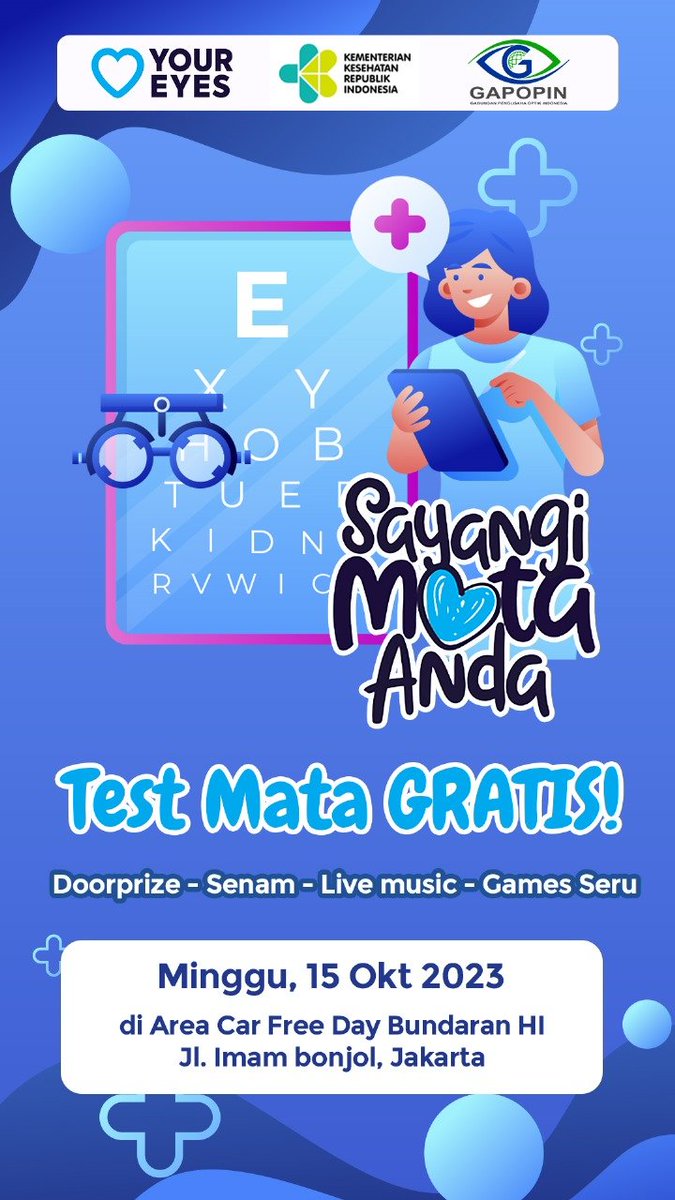 Devianti169's tweet photo. Jangan sampai lewat nih bagi penduduk jakarta dan skitarnya, ada test mata gratis hari ini tgl 15 oktober 2023 banyak doorprize nya pula.

#GapopinLoveYourEyes https://t.co/0QyTbu1Zkf