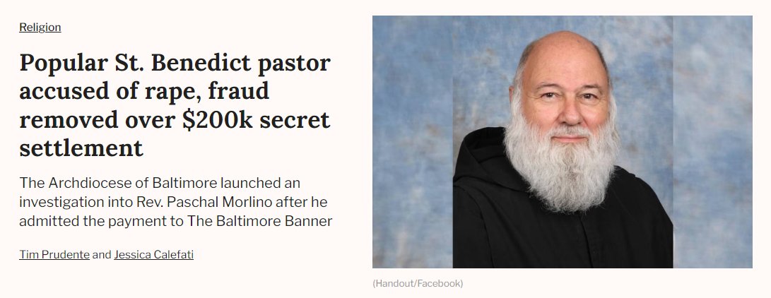 Breaking: Rev. Paschal Morlino has been abruptly removed as pastor of Saint Benedict's in Southwest Baltimore after @Calefati and I confirmed a tip that he paid a secret settlement over alleged fraud, assault. thebaltimorebanner.com/community/reli…