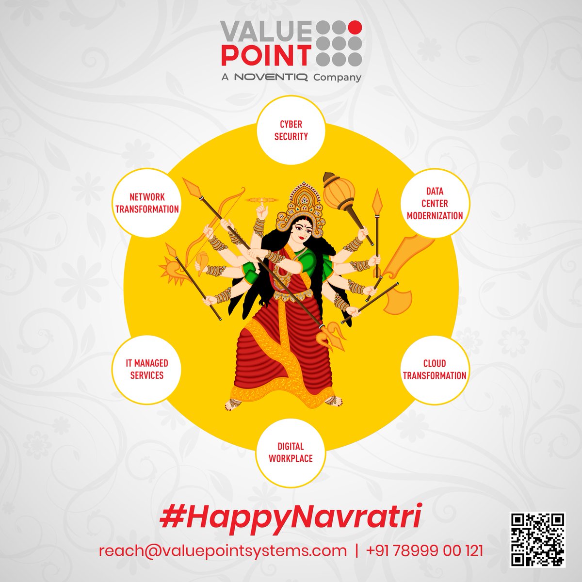 valuepointsys's tweet photo. "On this Navaratri, may you find strength, peace, and prosperity in the blessings of Goddess Durga. @valuepointsys , a Noventiq Company wishes you all a Happy Navratri ππ #ValuePointGreets https://t.co/c12Yi3S5mi