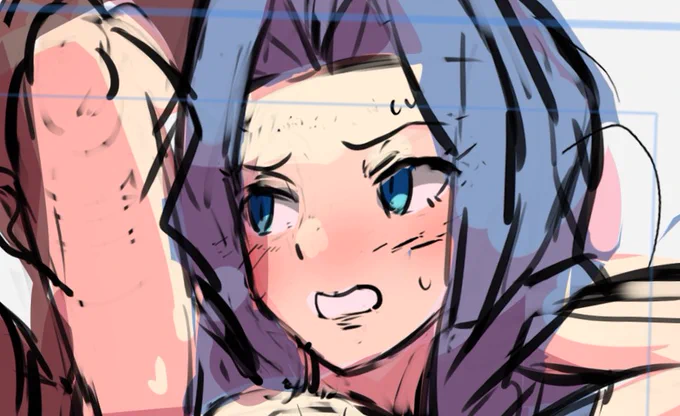 ラフ描き直してました。頭部は途中から没案のものを流用してみたのですけど、それも顔のパーツを中心に描き直しを重ねて原型留めなくなったので、結局ほぼ新規な感じに。 