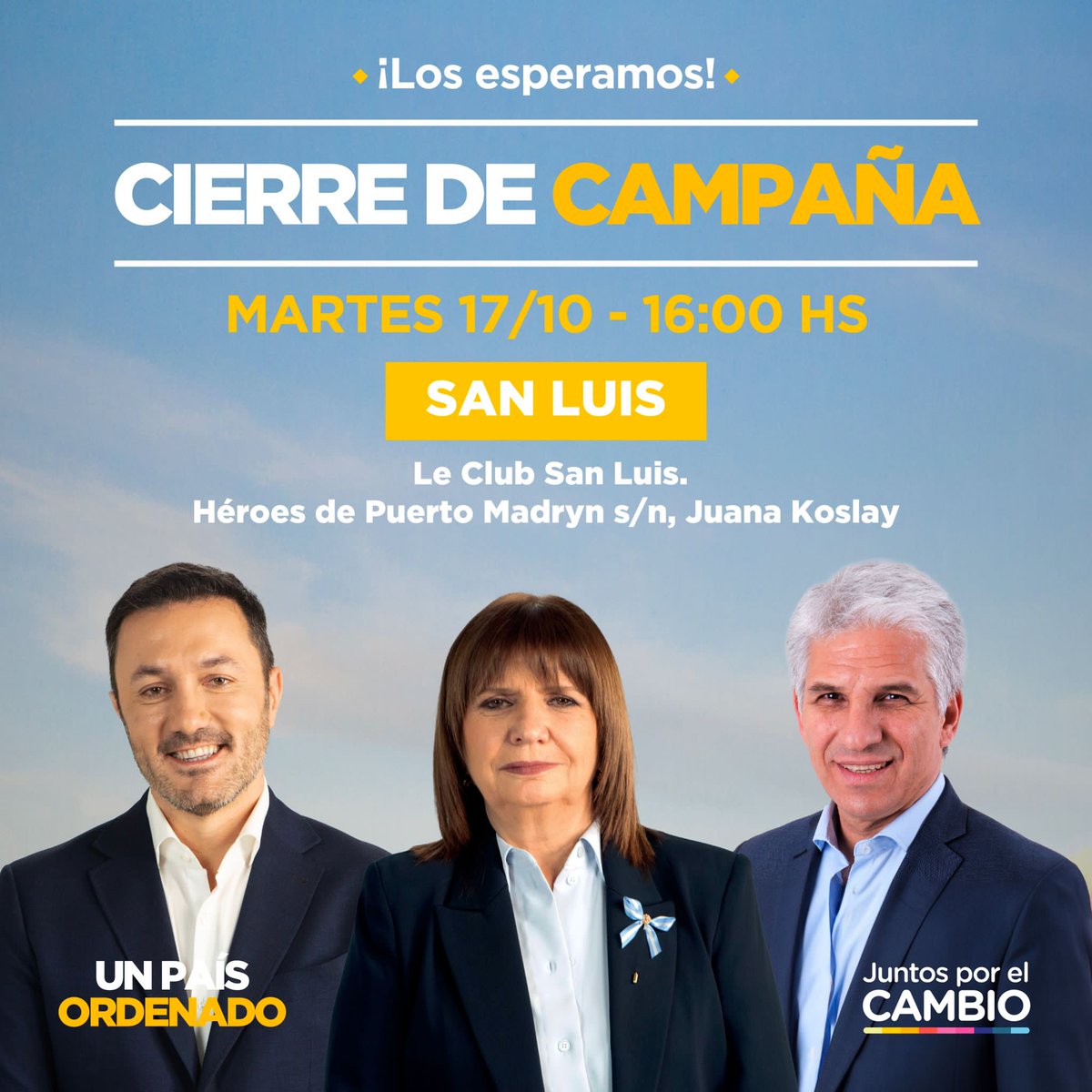 Todos en #SanLuis para acompañar <a href="/PatoBullrich/">Patricia Bullrich</a> 🇦🇷
<a href="/luispetri/">Luis Petri</a>