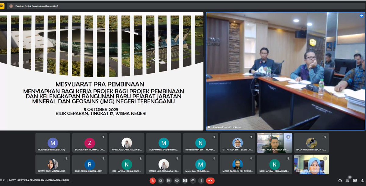 5 Oktober 2023 @ 11.30 pagi: Mesyuarat Pra Pembinaan projek JMG Terengganu.

Semoga projek ini success. Aamiinn..

<a href="/irahmadredza/">Ahmad Redza Ghulam</a> 
<a href="/AmranMohdMajid1/">Amran Mohd Majid</a> 
<a href="/NasriZulkipli/">zulkipli nasri</a> 
<a href="/badio64/">Badio</a> 
<a href="/BaizuraSBMN/">Siti Baizura binti Mohamad Noor</a>
