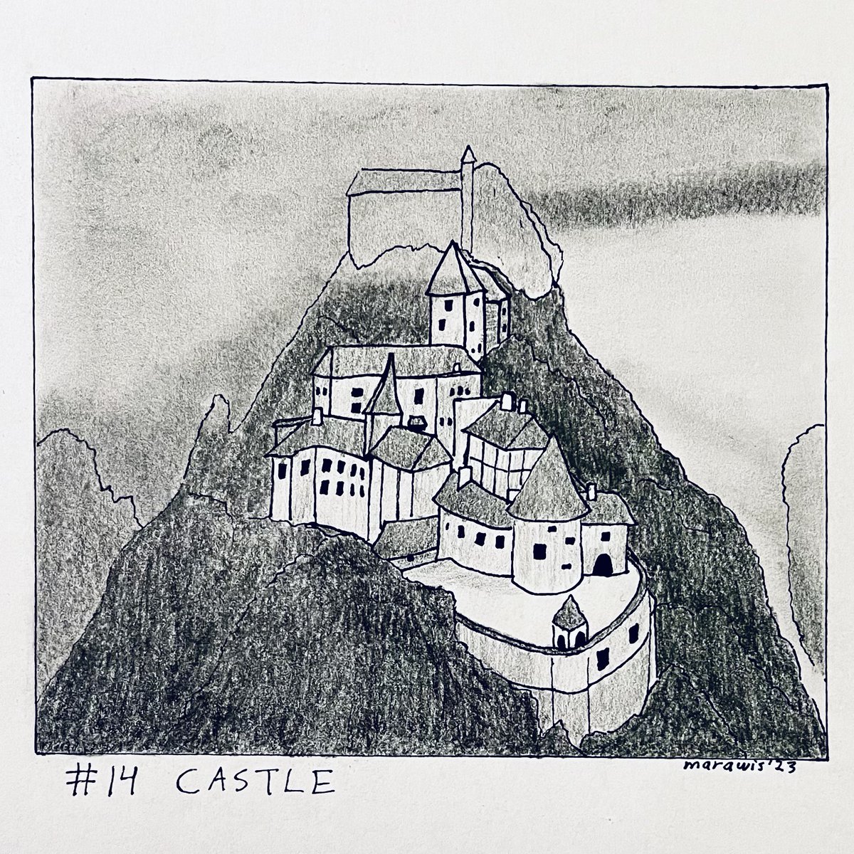 marawisdoes's tweet photo. #inktober #inktober2023 Day 14: Castle
Be careful of which career you pick as your rival at college, next thing you know you are drawing a castle by eyeballing it and now the architects are laughing at you.
Drawing of Orava Castle.
No squids today… we can pretend one lives here. https://t.co/IN3S6BfuJL