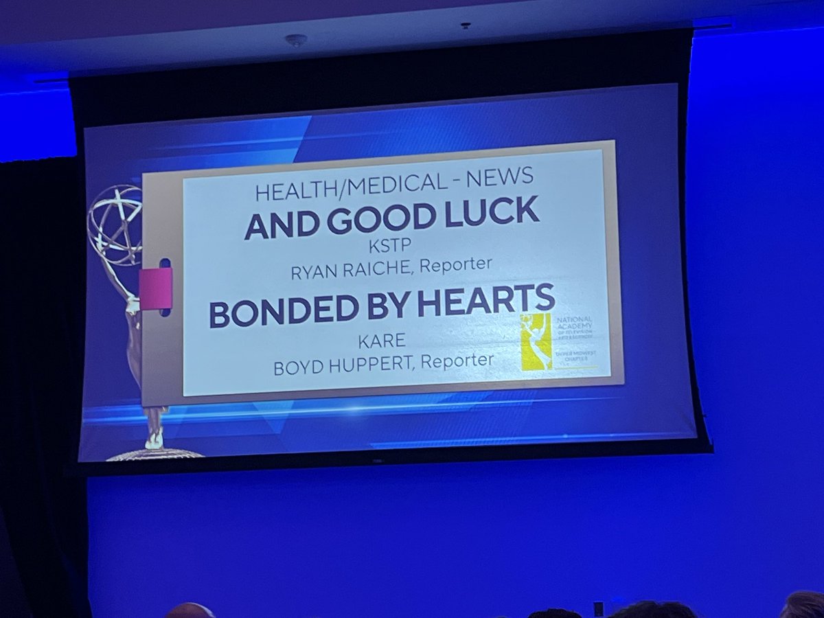 drsteuss's tweet image. .@kare11‘s @BoydHuppert and @devphotoK11 win a #midwestemmys award for Health/Medical-News for “Bonded by Hearts”!