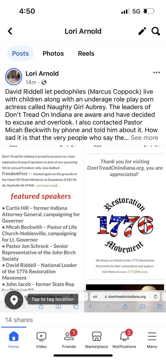 David Riddell let pedophiles (Marcus Coppock) live with children along with an underage role play porn actress called Naughty Girl Aubrey. The leaders of Don’t Tread On Indiana are aware and have decided to excuse  #CurtisHill  #MicahBeckwith #JohnBirchSociety #1776RM #JohnJacob