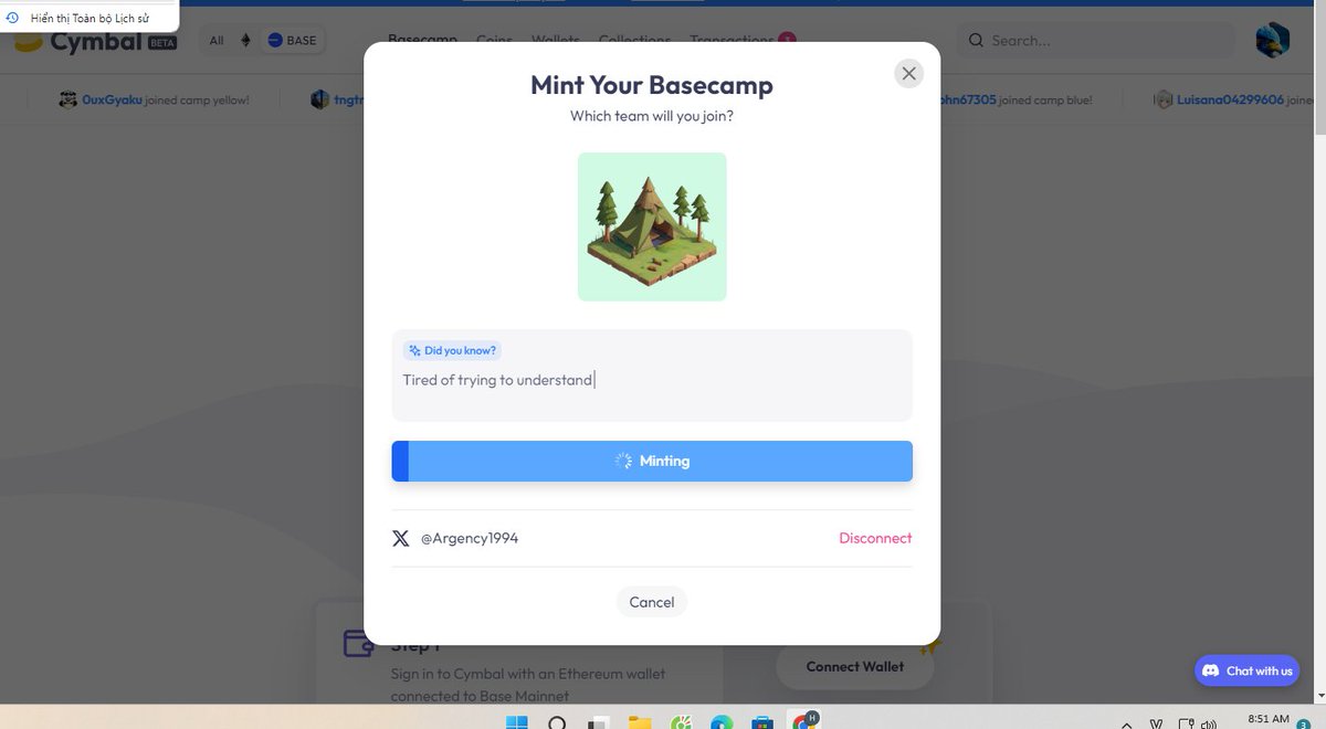 Argency1994's tweet image. Mint NFT Basecamp từ dự án #Cymbal - Retroactive chain Base

Cymbal: Raised $18.5M từ Coinbase Ventures, Solana Ventures, Shima Capital, Acrew

1/ Truy cập: cymbal.xyz

2/ Kết nối ví 

3/ Kết nối Twitter và Mint trên mạng Base