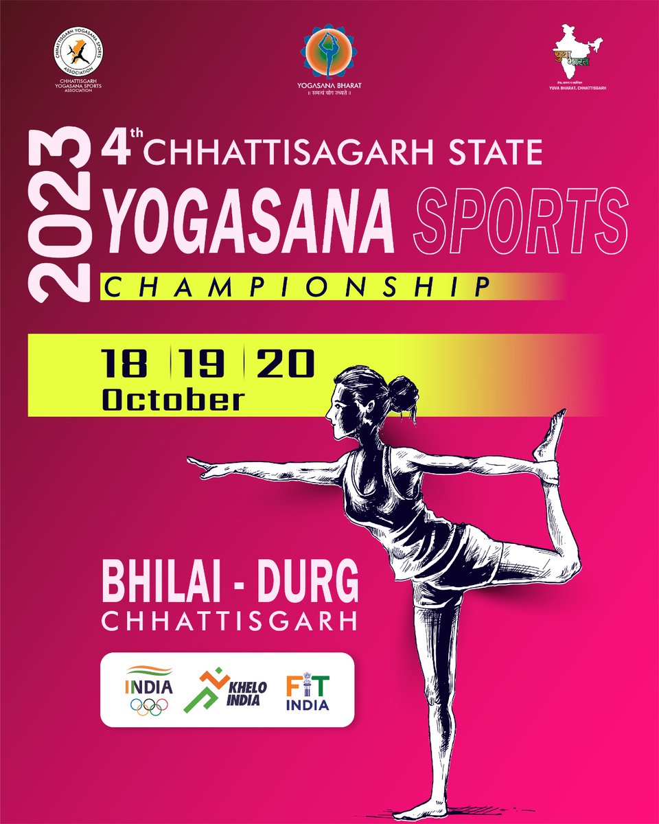 dkdewangan_'s tweet photo. #3_Days_to_go
Get Ready for a New Journey at the 4th Chhattisgarh State Level Yogasana Sports Championship 2023
📮 18, 19, 20 October 2023
🏟️ Aggresan Bhawan Sector 6, Bhilai, Durg
#yogasanbharat
#yogasanchhattisgarh
#CGYSA
#4thCGSYOGASANA2023
🧘🏻♂️🤸🏻♂️🧘🏻♀️🤸🏻♀️📮🏟️🥇🥈🥉🏆🇮🇳 https://t.co/UISKfJRGbR
