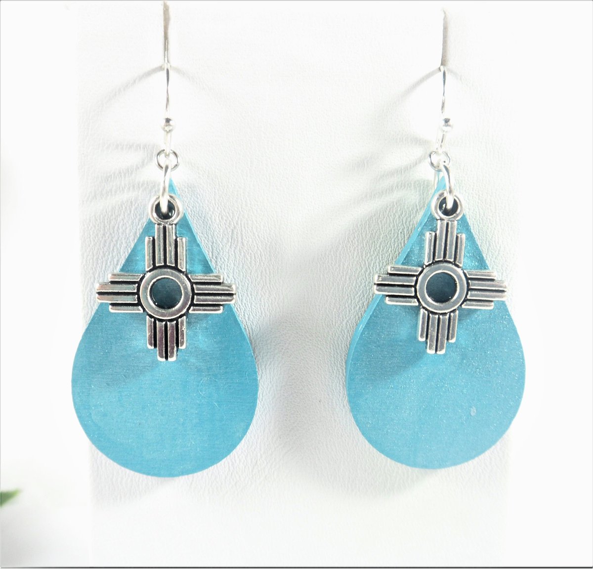 Turquoise Zia Earrings, Zia Teardrop Earrings, Wood Zia Jewelry,  Zia Jewelry, Zia Charm Earrings, Lightweight NM Zia Earrings for Her tuppu.net/3aa6aad0 #EtsyShop #EtsySeller #NewMexico #SantaFe #BlueEarrings