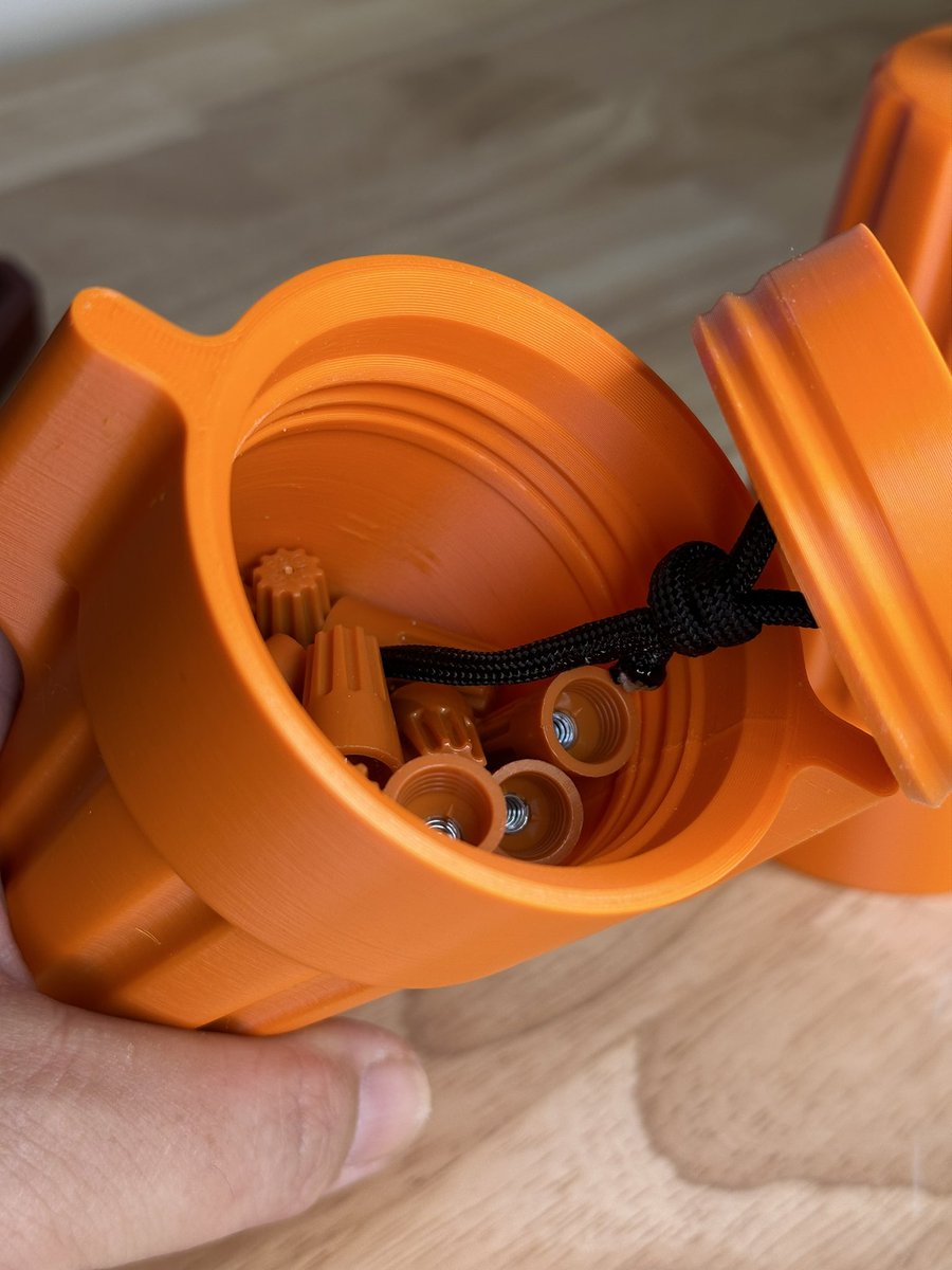 TheLightSpeedz's tweet photo. If anyone knows someone that would like a #wirenut container they are now available at my webstore at https://t.co/jmqHC9PzGE
The idea for this came from one of my Patrons at https://t.co/lxsBZf0AgP Jose. He’s a HVAC technician and wanted this to carry a small amount of wire nuts around on his work bag.
He came to me help make it more of a refined product.
How cool are these? An order supports me and supports him!
#electric #electricians #union #Tradesman #HVAC