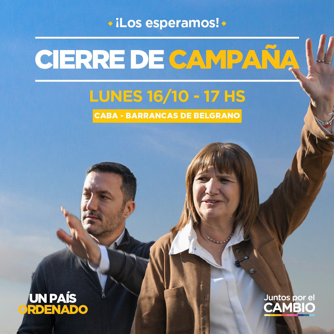 El lunes tenemos que estar todos! Nos jugamos mucho y no podemos estar quietos. A la calle para decir que sí podemos. Vamos <a href="/PatoBullrich/">Patricia Bullrich</a>! 🇦🇷💪 #YoVoy