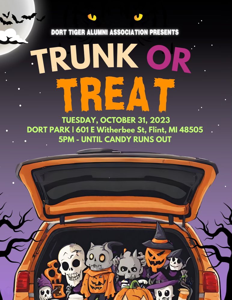 perk51030's tweet photo. Dort Tigers Alumni Association Presents Halloween Day Trunk Or Treat Bring Dem Kids Out https://t.co/lQRcxd3G7Z