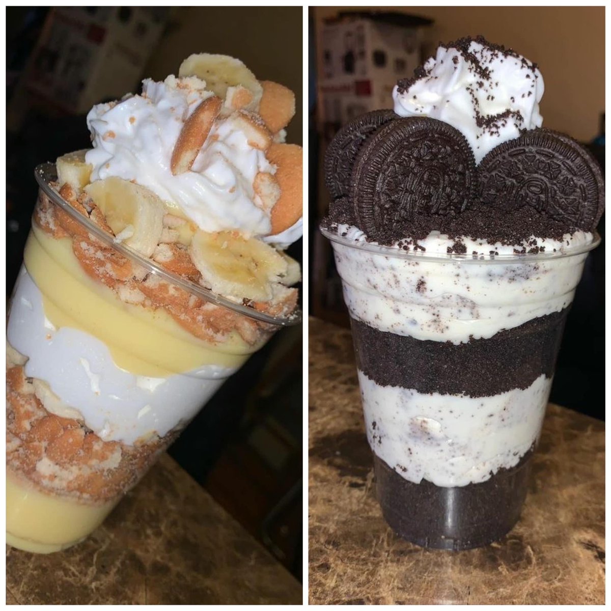 Which one you picking ? 🙌🏽🔥 Banana Pudding in a cup or Oreo Pudding in a cup😋