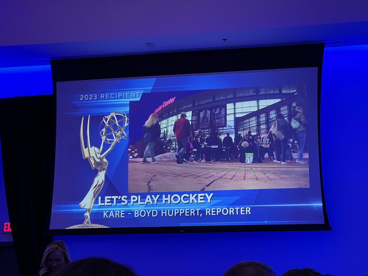 drsteuss's tweet image. The  #midwestemmys Historical/Cultural/Nostalgia-News award goes to @BoydHuppert and @devphotoK11 for their @kare11 story “Let’s Play Hockey”!