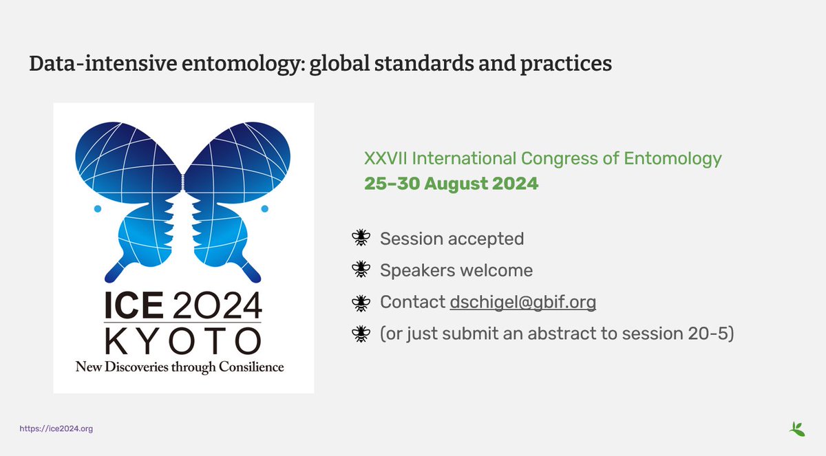 Dear @TDWG and @SPNHC, our next 2x-conference goes Okinawa, Japan 🇯🇵 in early Sep 2024. Carbon-conveniently, the International Congress of Entomology 🪲🐞🪰🦋🐝🦗🦟🐛will be in Kyoto @ice2024kyoto_jp the week before! @GBIF coordinates data-intensive session, we welcome speakers!