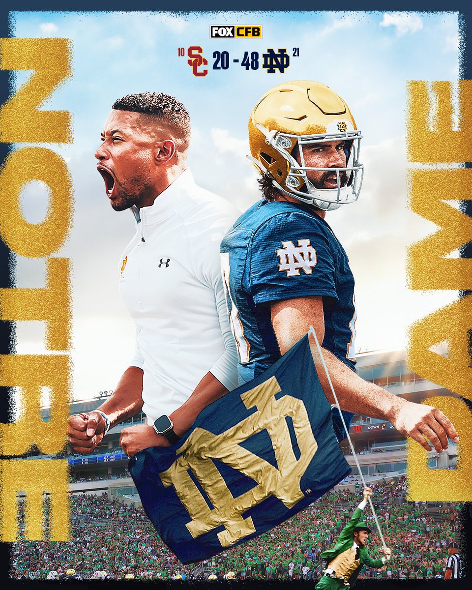 CFBONFOX's tweet photo. A DOMINANT W ☘️

@NDFootball defeats No. 10 USC in South Bend 🙌 https://t.co/gYA50Pmykz