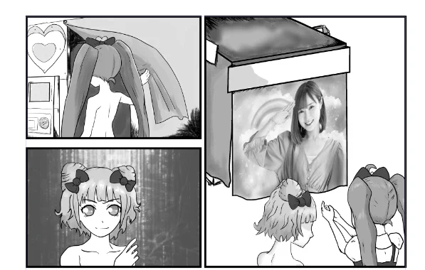 残りセリフと仕上げ 服は描くのが面倒だから(1コマで力尽きた)いつも通り読み手の想像力に任せるスタイル