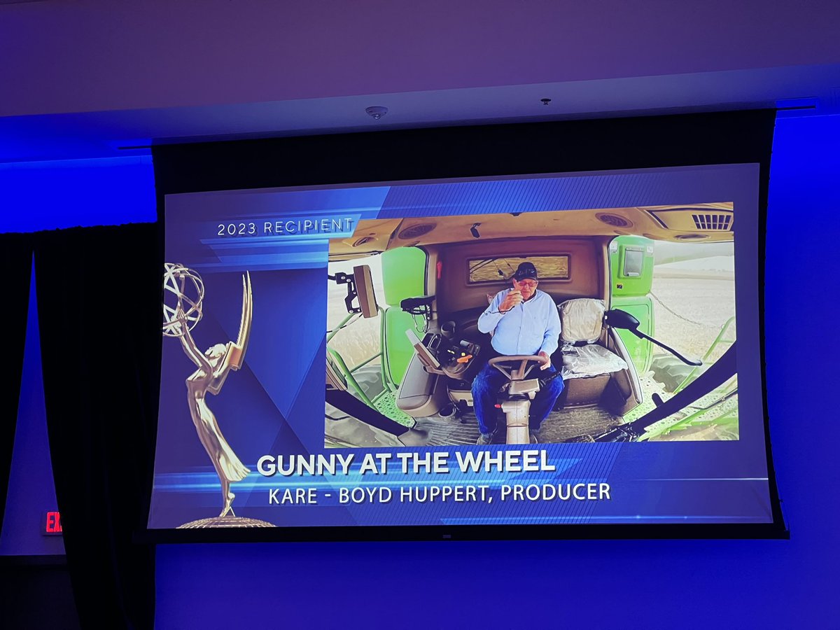 drsteuss's tweet image. “Gunny at the Wheel”-Light News Feature, “Of Grief &amp;amp; Growth”-Serious News Feature, and “Blue Lou” Sports Story-News are a trio of #midwestemmys winners for @BoydHuppert and @kare11!