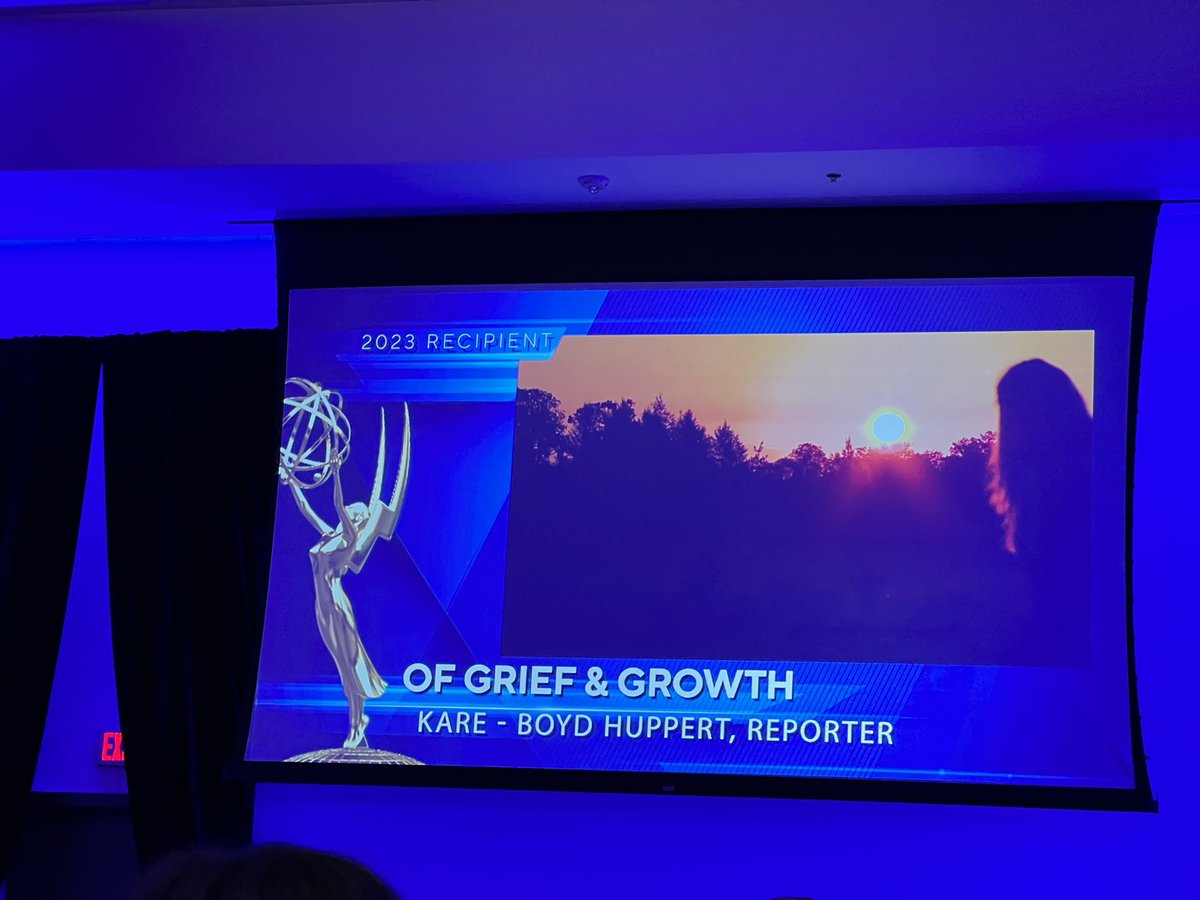 drsteuss's tweet image. “Gunny at the Wheel”-Light News Feature, “Of Grief &amp;amp; Growth”-Serious News Feature, and “Blue Lou” Sports Story-News are a trio of #midwestemmys winners for @BoydHuppert and @kare11!