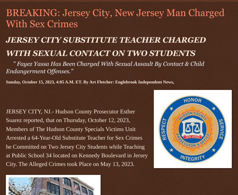 ArtFletcher9's tweet photo. Sunday, October 15, 2023
#BREAKING: #JerseyCitynj #Man #Charged With #SexCrimes #JERSEYCITY #SUBSTITUTETEACHER CHARGED WITH #SEXUALCONTACT ON 2 #STUDENTS @wireless_step @HRG_Media @thepatersonian @hudpost @Breaking911 @CitizenFreePres @Breaking24_7 @CandaceCan88 @SugarMagnolia70 @TrumpWasRite @MichelleF_35 @gator4kb18 @mericanaf7 @USATRUMPMAN1 @USATRUMPGIRL @Heather46389844 @debbie84620046 @ECOAlphaTango