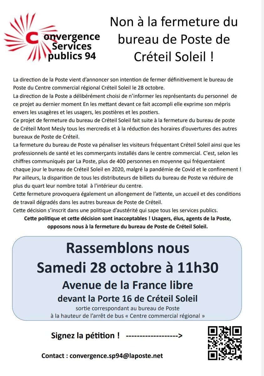 solidaires_94's tweet photo. La mobilisation se construit ! Rassemblement le samedi 28 octobre à 11h30 porte 16! @fdSudPTT https://t.co/fwmSyYS1Bi