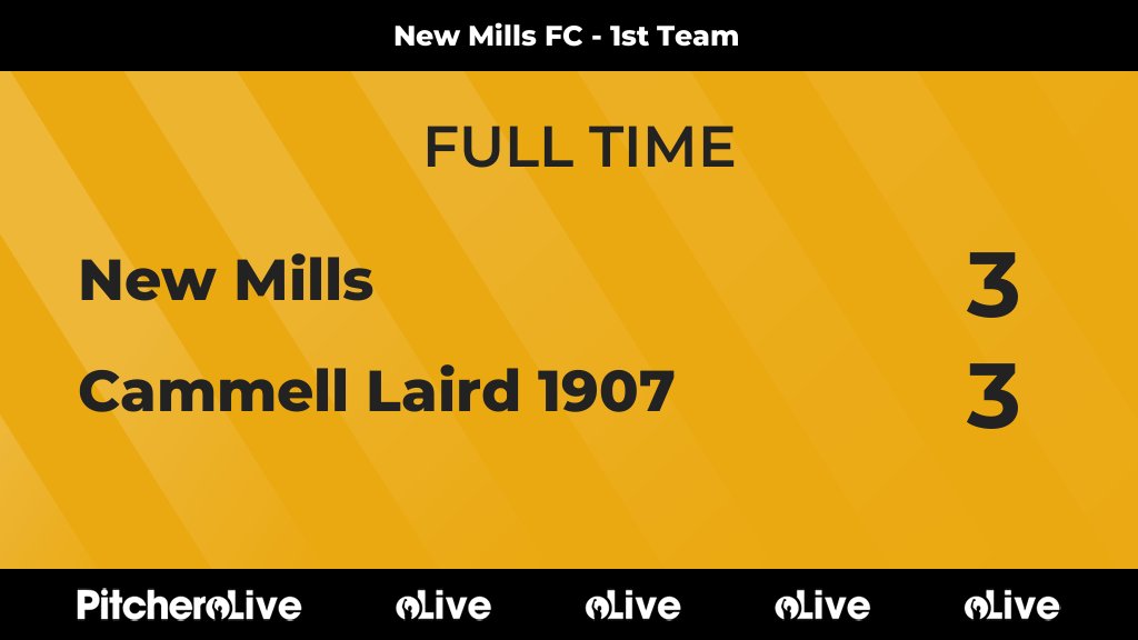 NewMillsFC's tweet photo. FULL TIME: New Mills 3 - 3 Cammell Laird 1907
#NEWCAM #Pitchero
https://t.co/WDdK72PE60 https://t.co/05TsDc6oc6