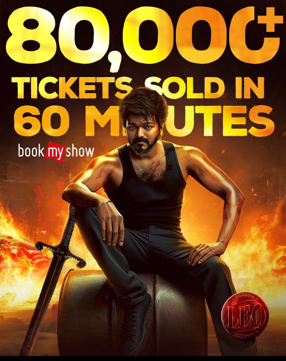 RebelVillain's tweet photo. 83,000+ Tickets Sold from 10AM-11AM in Bookmyshow after Kerala Bookings 🔥 

NEVER SEEN BEFORE FOR A TAMIL MOVIE 

#Leo #Leobookings #Thalapathy 
Can't wait for TN Full Fledged Bookings 💥
@RebelVillain https://t.co/SmVwQwShkI