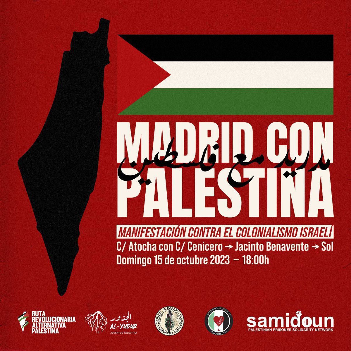 PODEMOS's tweet photo. Hoy salimos a las calles a manifestar que el pueblo palestino necesita justicia, libertad, reparación y paz.

Nada de eso se consigue si el Estado de Israel continúa ejerciendo violencia con total impunidad.

#NotInMyName 🇵🇸 https://t.co/gHnM4toIXD
