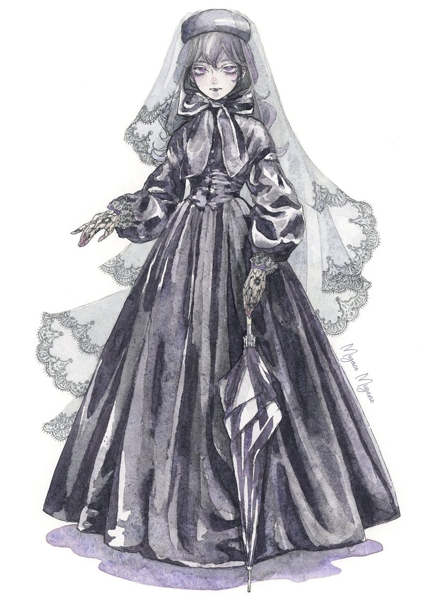 「美しい黒、ゴシック、ヴェール、 ヴィクトリア時代の喪服のドレス」|水野みやこ｜comitiaく32bのイラスト