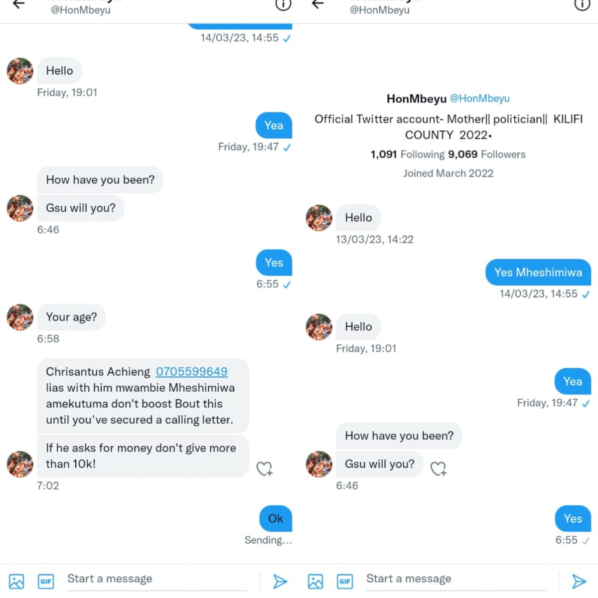 To all residents of kilifi this is to inform you that this ain't my Twitter account it's a fraud.