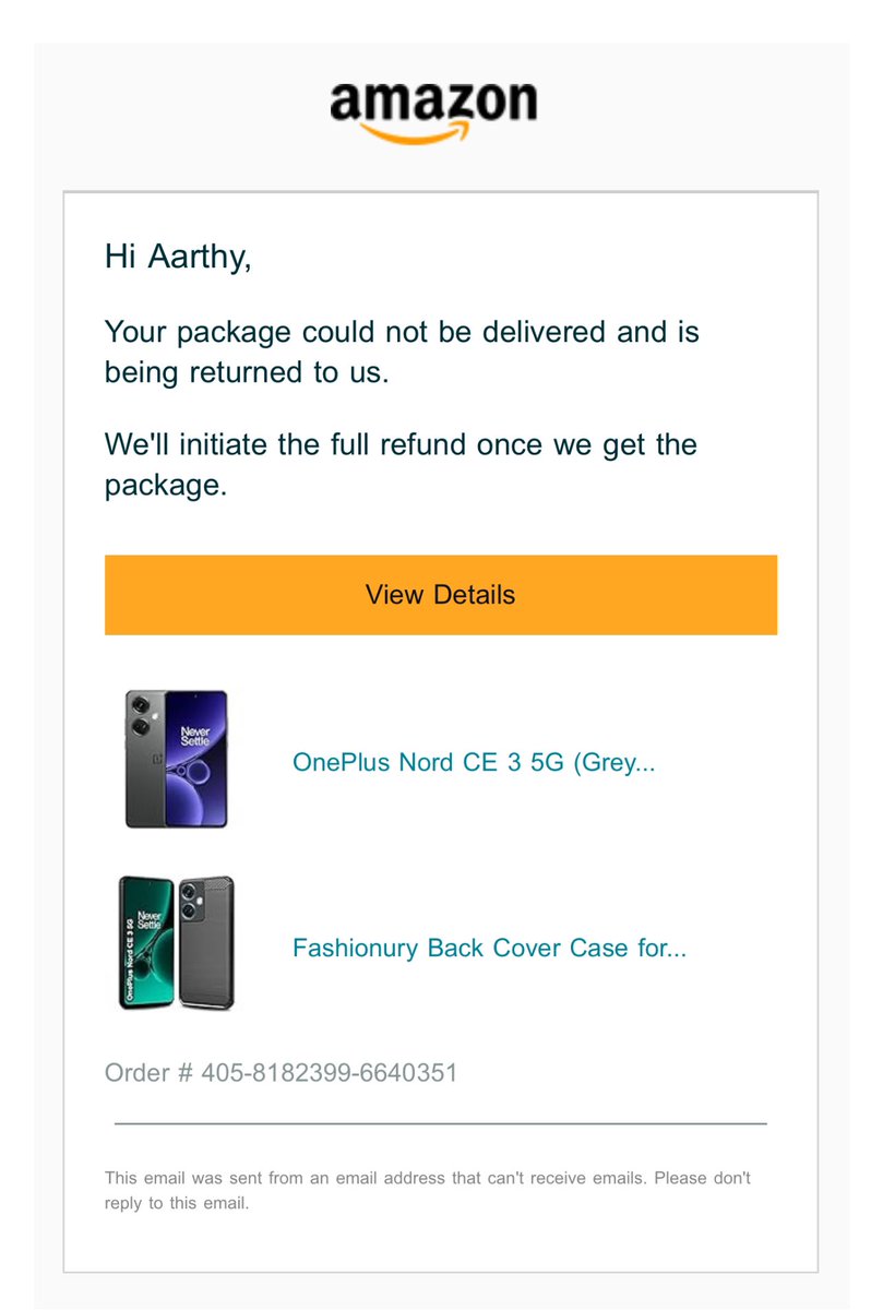 aarthy1012's tweet photo. Why does orders keep returning even without calling for delivery #amazon #AmazonIndia #greatindianfestivel 

No delivery attempted and it’s being returned. Very bed experience after waiting for two whole days at home expecting delivery https://t.co/WwWfs25ymC