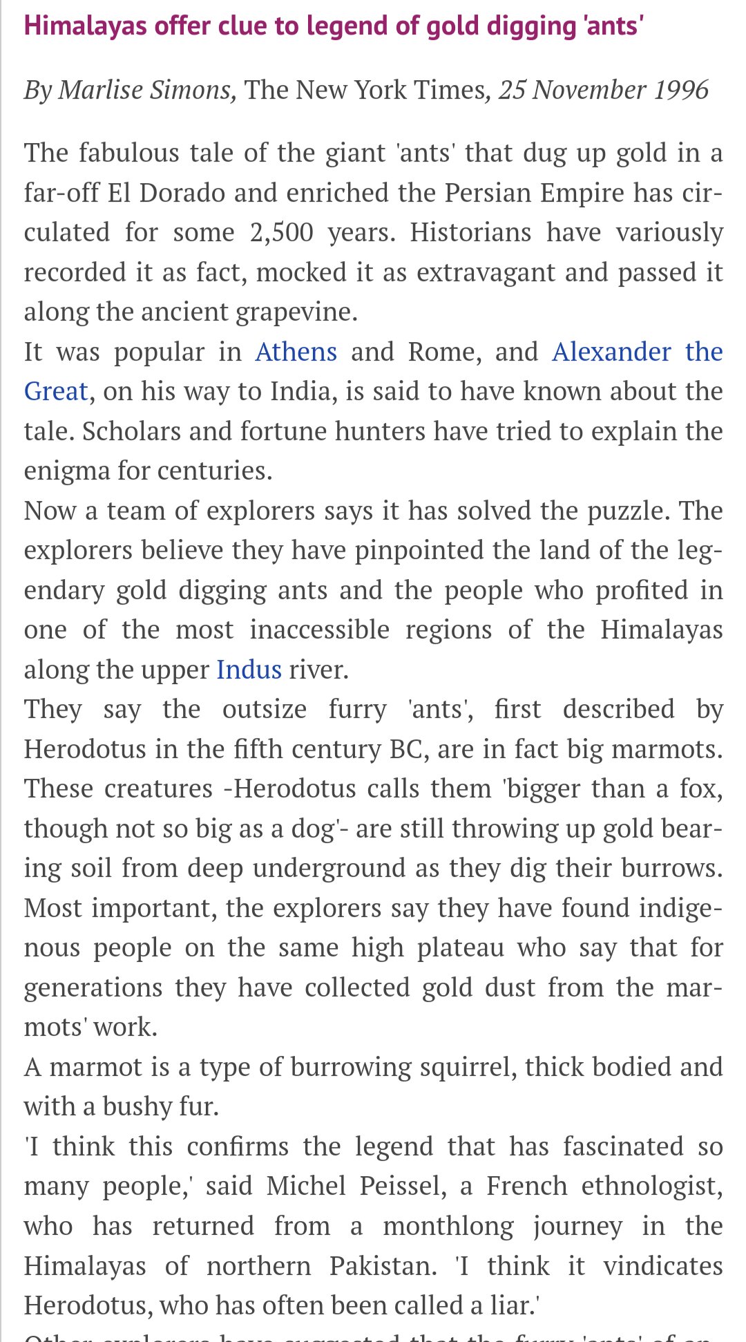 Herodotus's Legendary Fox Sized Gold Digging Ants
