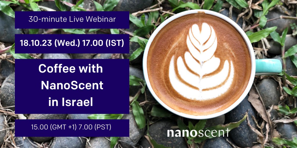 nanoscent's tweet photo. This Wednesday we are hosting a webinar. Because of what is happening in Israel all events are canceled for the near future, this is our way to try and keep in contact. If you are available for a ‘coffee break’ please join in: https://t.co/VknRaObSjY

#hydrogen #sensors https://t.co/IKLNgs3DCX