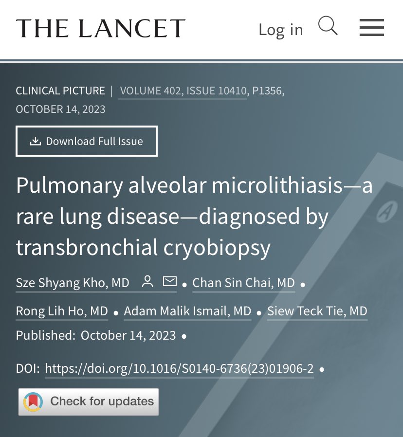 Second clinical picture in Lancet 🙏🏼
a rare lung disease from transbronchial cryobiopsy 

thelancet.com/journals/lance…