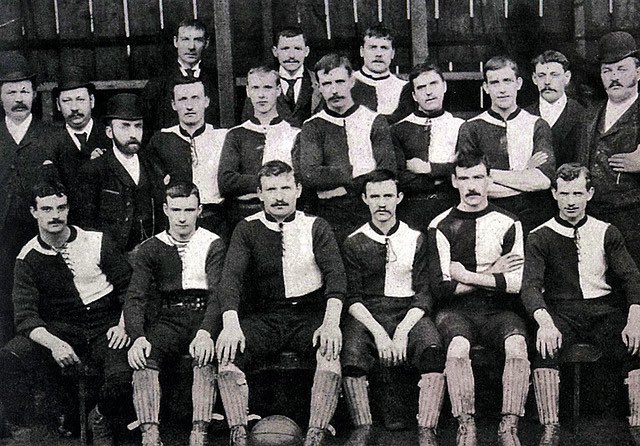 This is Manchester United.

A team formed by the railway workers in the Newton Heath depot of L&amp;Y Railway.

A team who played a game against international opponents before their first ever league match.