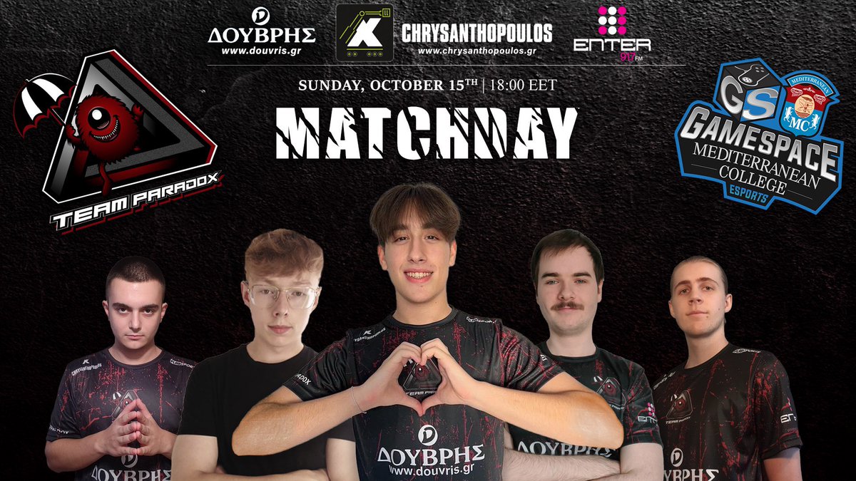 ‼️ It’s a match day ‼️

Today our first game in the second round of <a href="/GRLegends/">Greek Legends League</a> Pro-Am cup vs <a href="/GamespaceEsport/">Gamespace Esports</a> 

⏱️17:00 CET 
Live @ twitch.tv/gamersloungegr

Be there to support us ☔️

#FearTheParadox