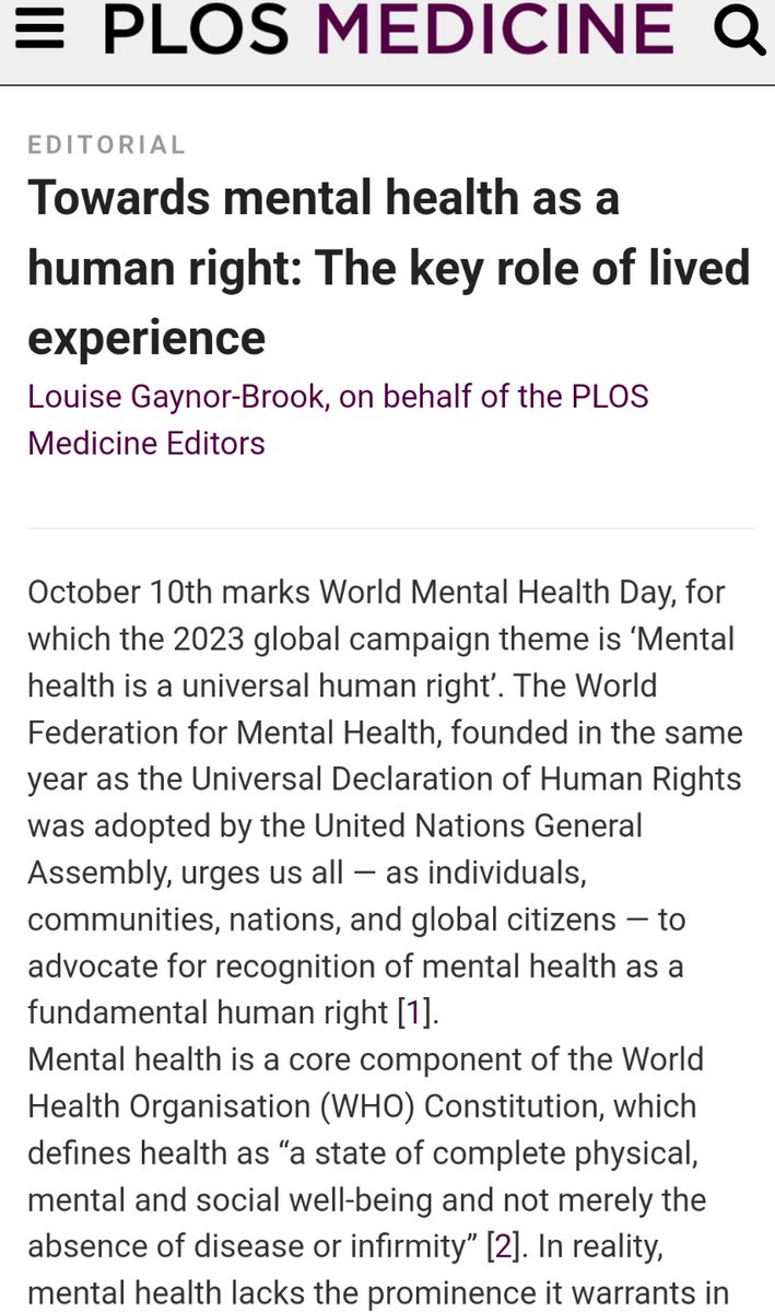 StreetTreck's tweet image. ♻️ #Towards #mentalhealth as a #humanright: The #keyrole of #livedexperience

#LouiseGaynorBrook
@PLOSMedicine #StreetTreck🛤️
journals.plos.org/plosmedicine/a…