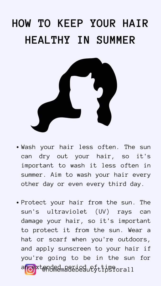 TipsHomemade's tweet photo. How to Keep Your Hair Healthy in Summer
#haircare #hairstyles #healthyhair #hairlover https://t.co/ejmg0k4UgN