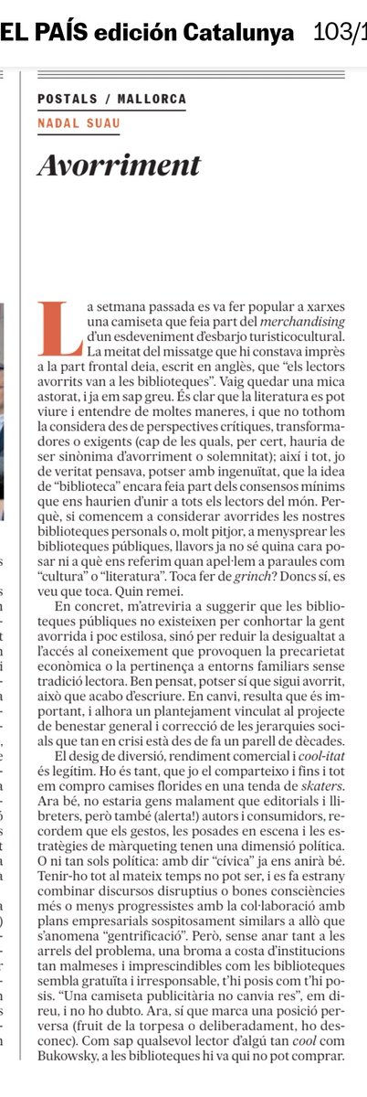 👕 "Una broma a costa d’institucions tan malmeses i imprescindibles com les biblioteques sembla gratuïta i irresponsable" diu @Nadal_Suau al <a href="/quadern_elpais/">Quadern</a> Ho subscric del tot i no sé si tinc ganes de veure aquest merdimerchandising