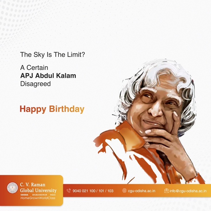 CguOdisha's tweet image. The sky was never the limit for Dr. APJ Abdul Kalam. He showed us that dreams have no boundaries. On his birthday, let&apos;s remember his indomitable spirit and dedication to a brighter future. 

Happy Birthday to a true visionary! 

#APJAbdulKalam #InspirationUnbound #CGU #CGUOdisha